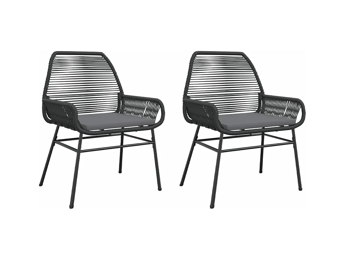Chaises de jardin lot de 2 avec coussins noir résine tressée