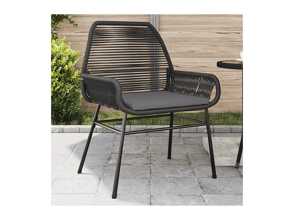 Cadeiras de jardim com almofadões 2 peças vime PE preto
