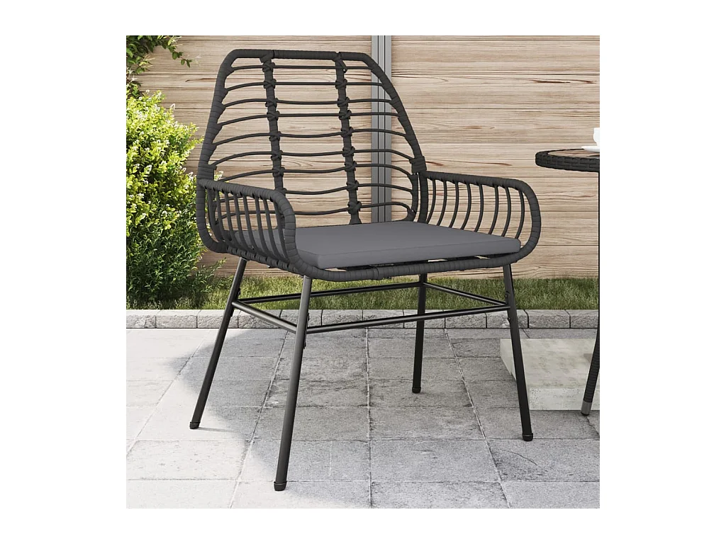 Chaises de jardin lot de 2 avec coussins noir résine tressée