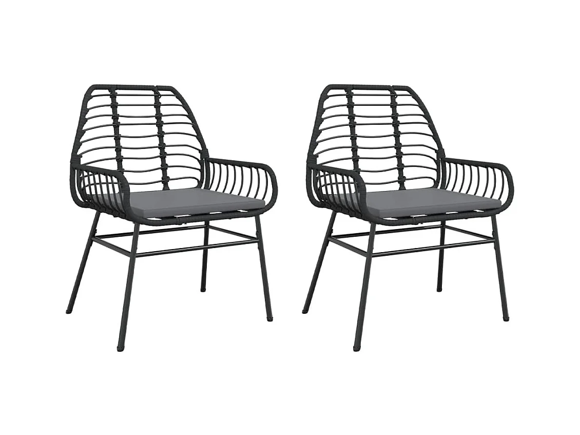 Chaises de jardin lot de 2 avec coussins noir résine tressée