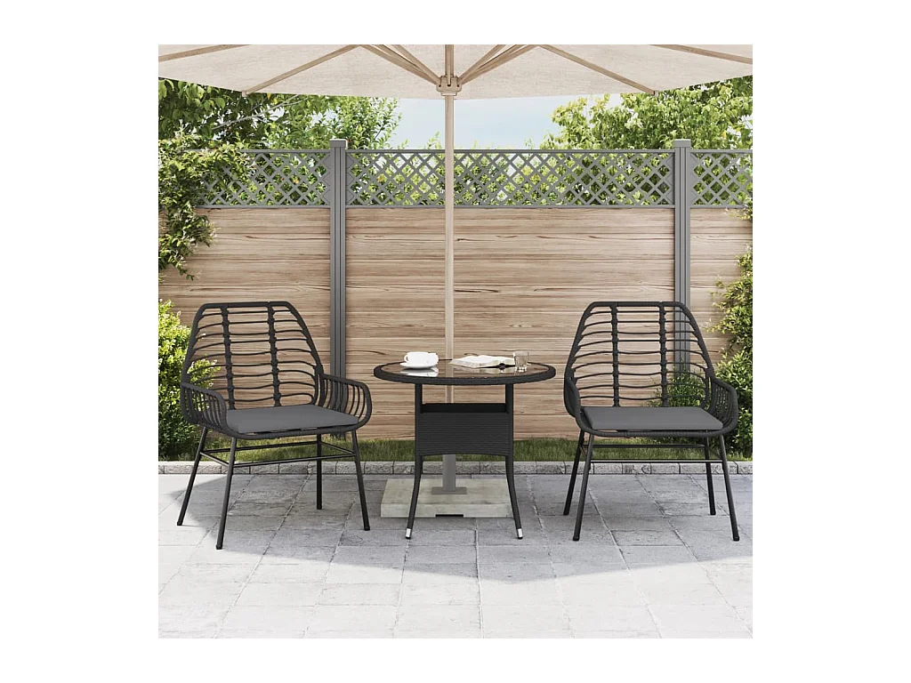 Chaises de jardin lot de 2 avec coussins noir résine tressée