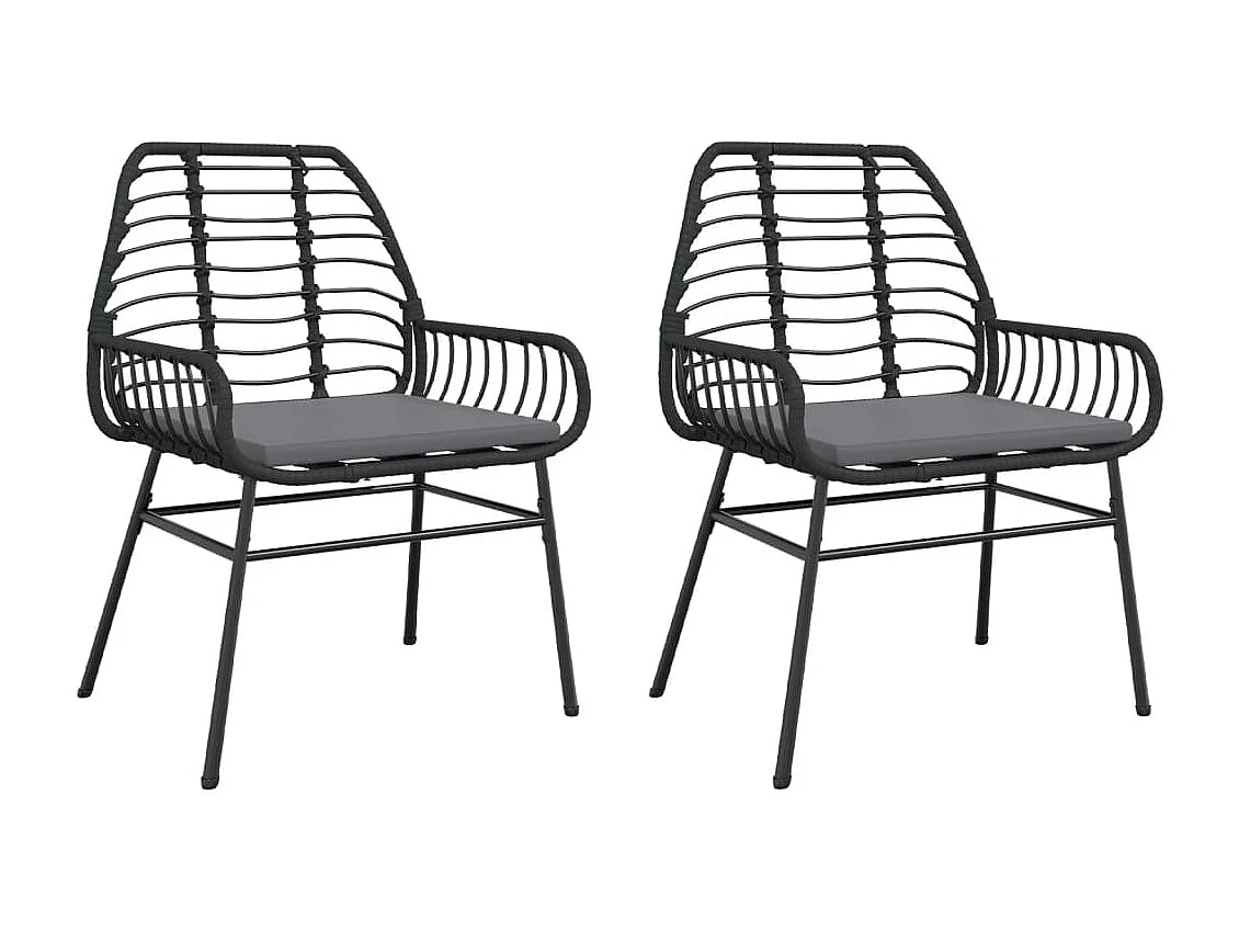 Chaises de jardin lot de 2 avec coussins noir résine tressée