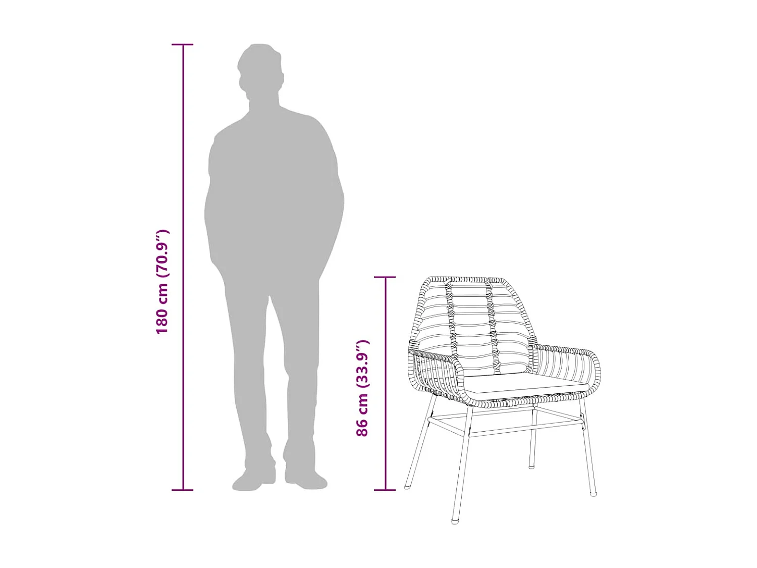 Chaises de jardin lot de 2 avec coussins noir résine tressée