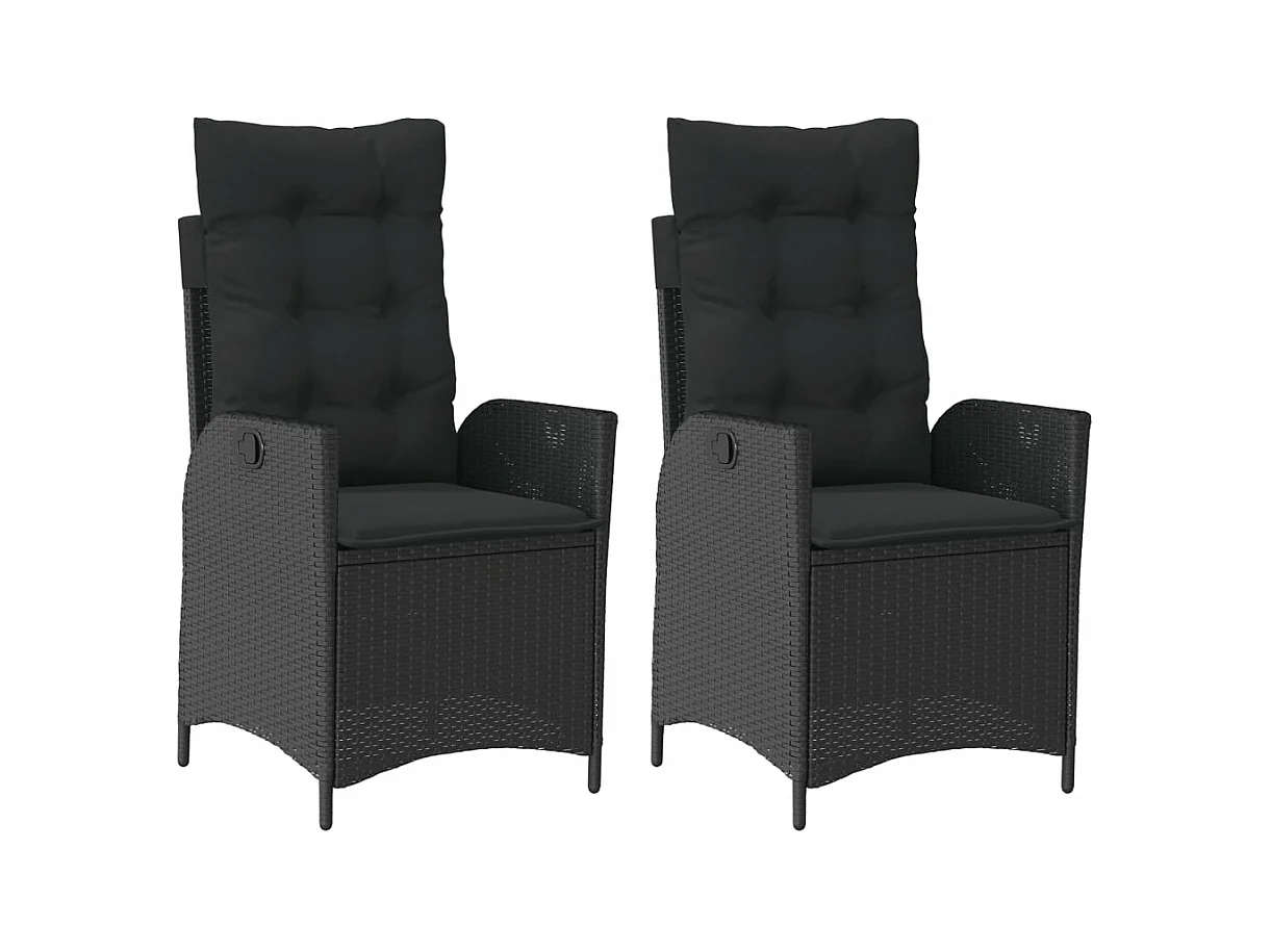 Tuinstoelen 2 stukkenverstelbaar met kussens poly rattan zwart