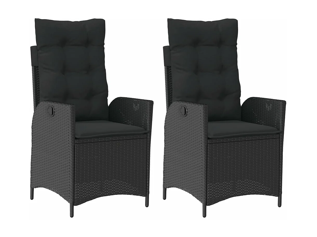 Chaises inclinables de jardin lot de 2 et coussins noir rotin