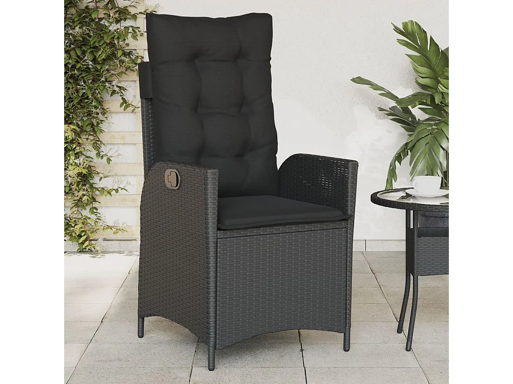 Chaises inclinables de jardin lot de 2 et coussins noir rotin