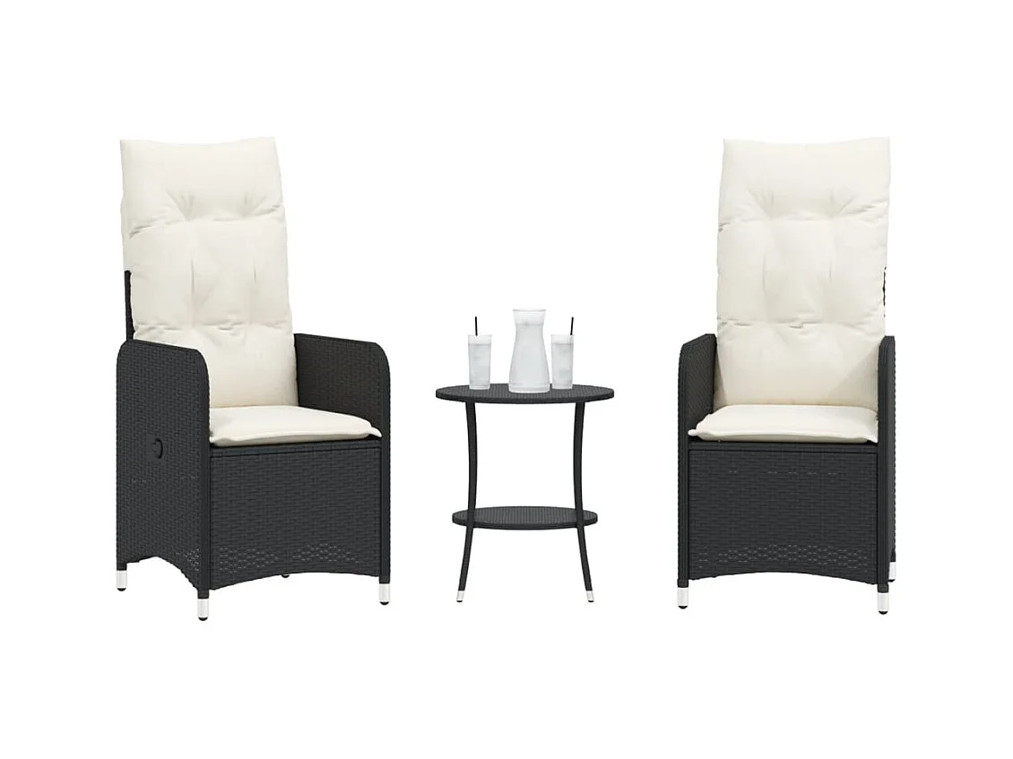 Cadeiras jardim reclináveis 2 peças com mesa vime PE preto