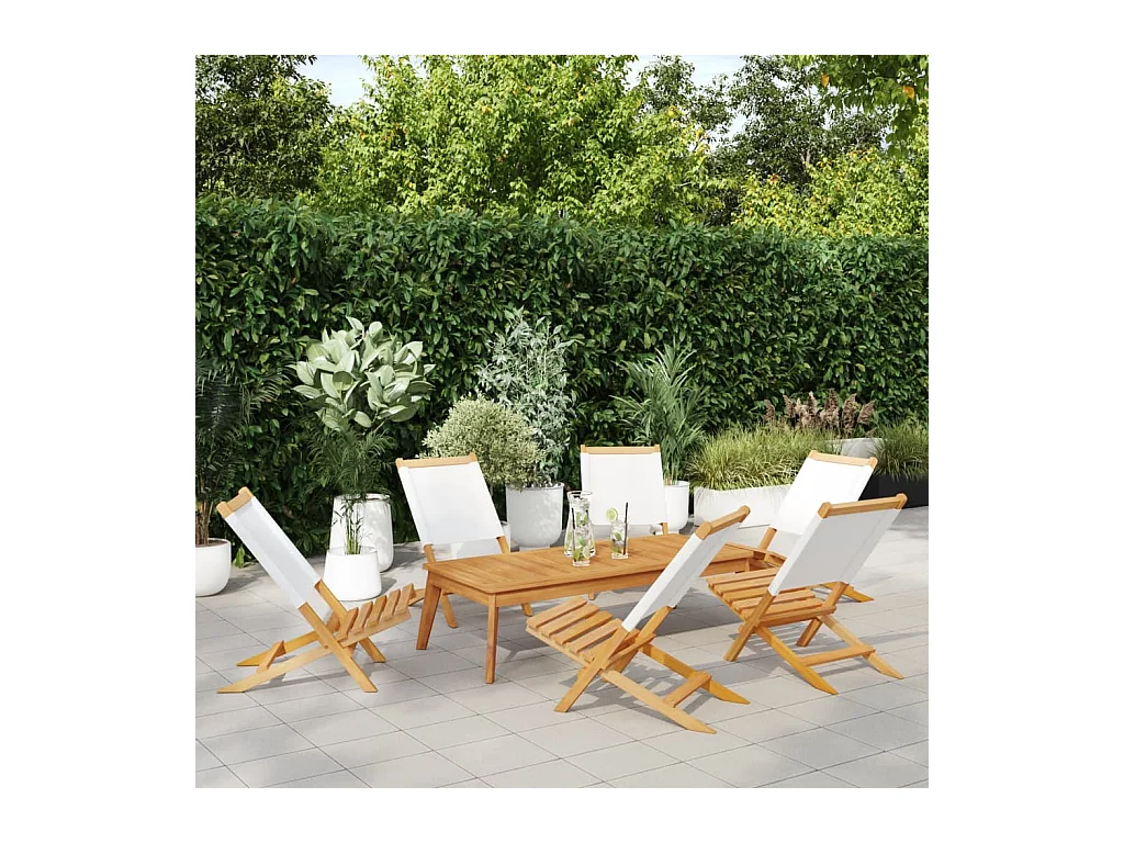 Sillas jardín plegables 6 unidades tela madera maciza y tela crema