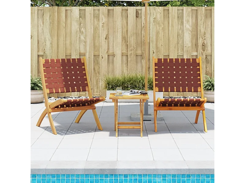Chaises pliables de jardin lot de 2 et table rouge bois massif