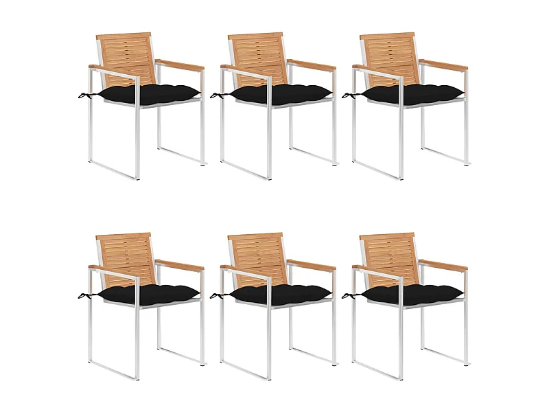 Chaises de jardin 6 pièces avec coussins Bois de teck massif