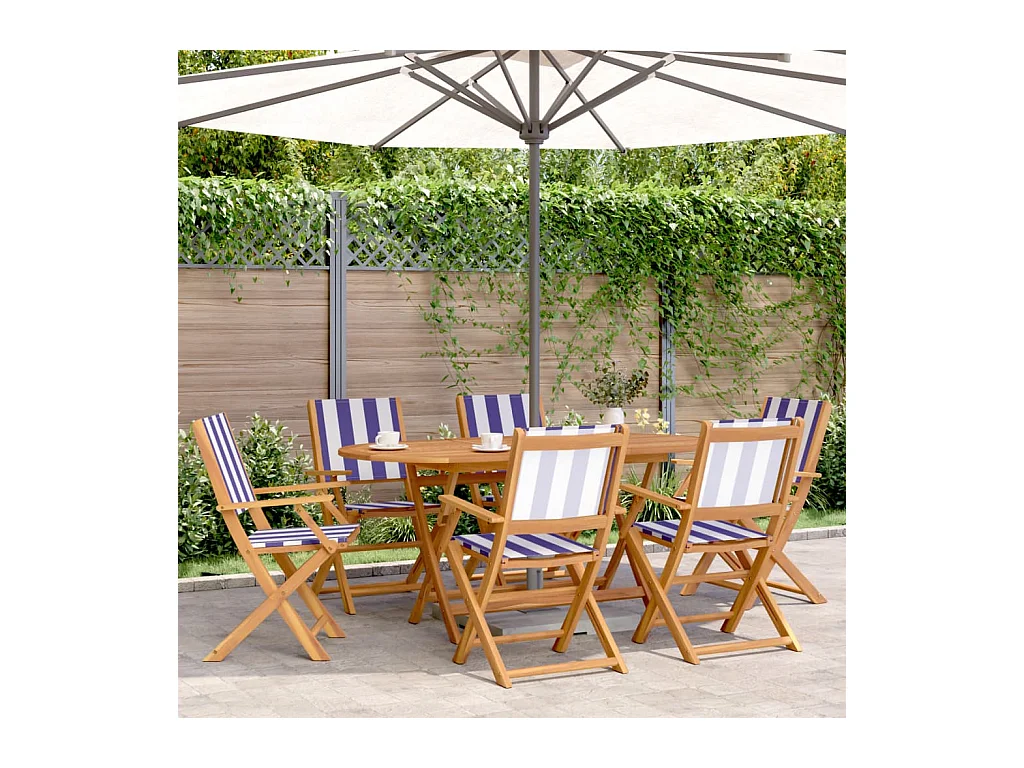 Tuinstoelen 6 st inklapbaar stof en massief hout blauw en wit