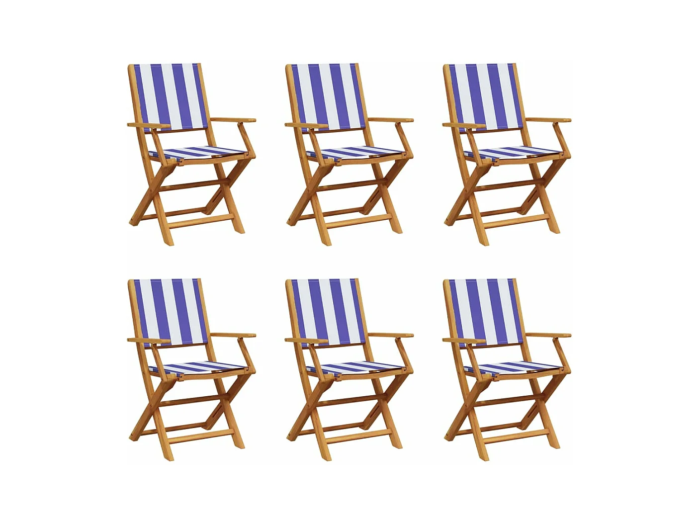 Tuinstoelen 6 st inklapbaar stof en massief hout blauw en wit