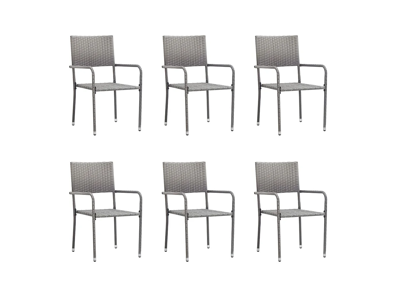Tuinstoelen 6 st stapelbaar poly rattan grijs