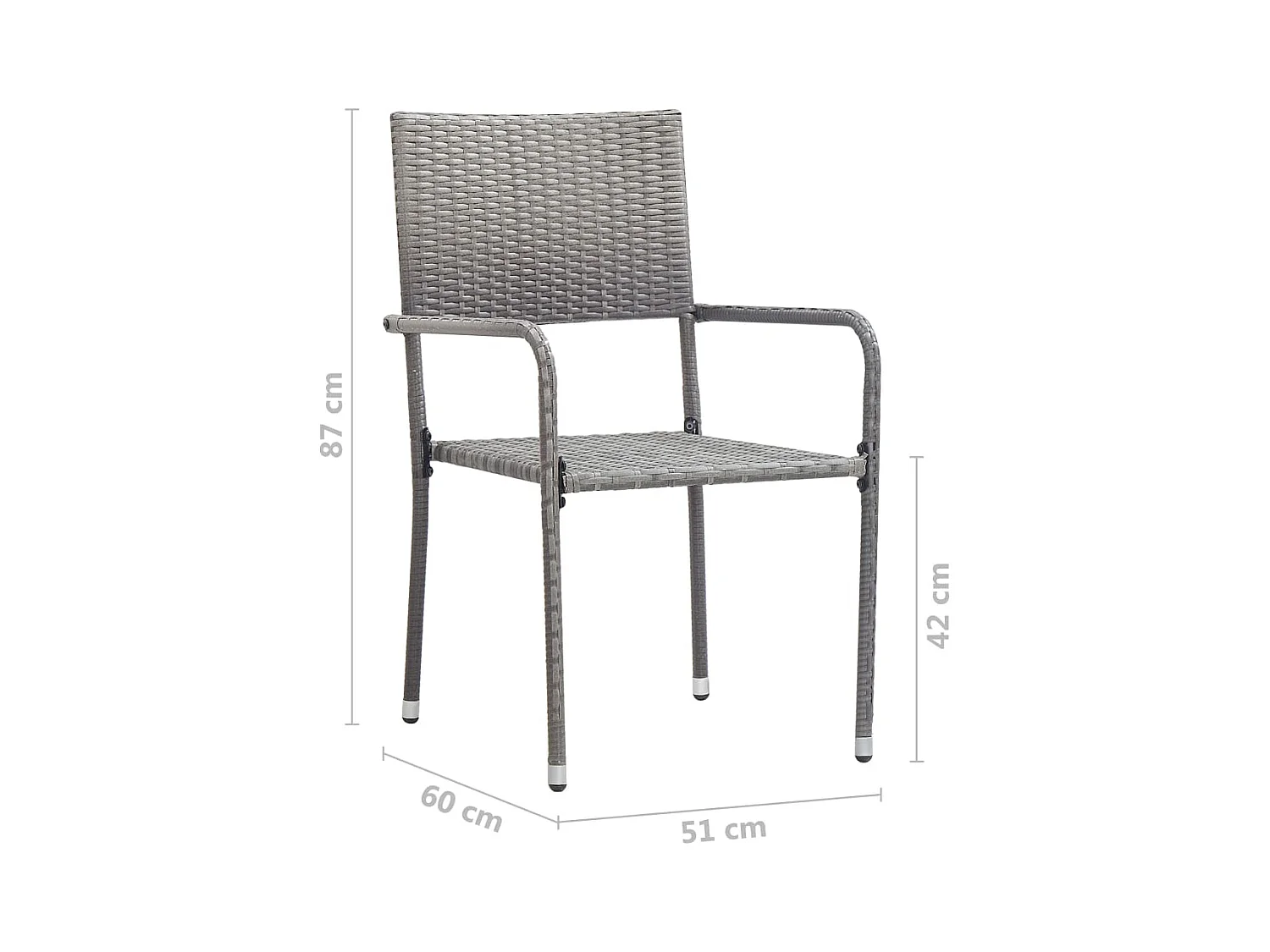 Tuinstoelen 6 st stapelbaar poly rattan grijs