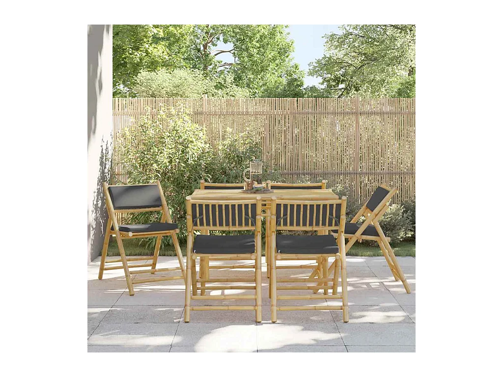Chaises de bistro pliantes lot de 6 coussins gris foncé bambou