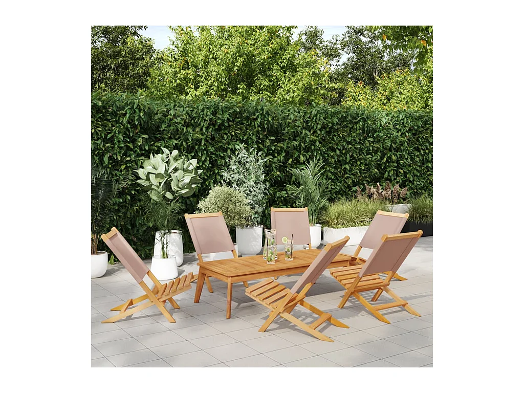 Tuinstoelen 6 st inklapbaar stof en massief hout taupe
