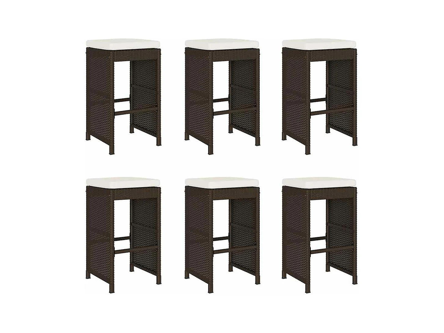 Taburetes altos de bar jardín con cojines 6 unidades ratán PE marrón