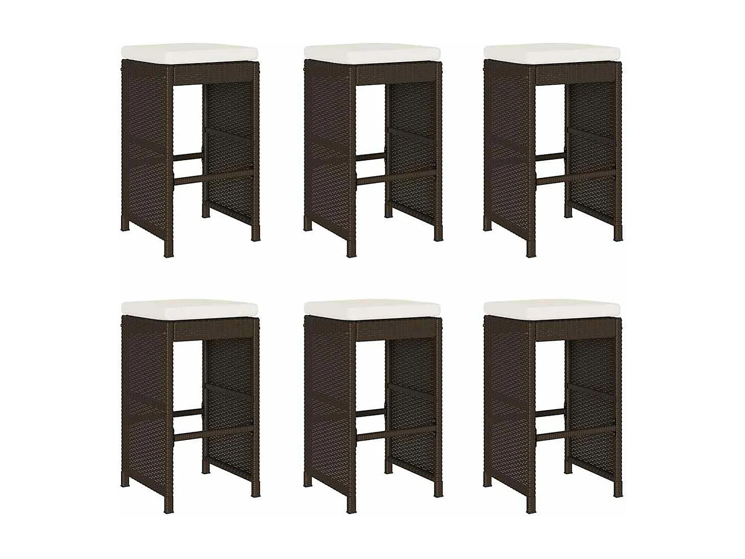 Tabourets de bar jardin coussins lot de 6 marron résine tressée