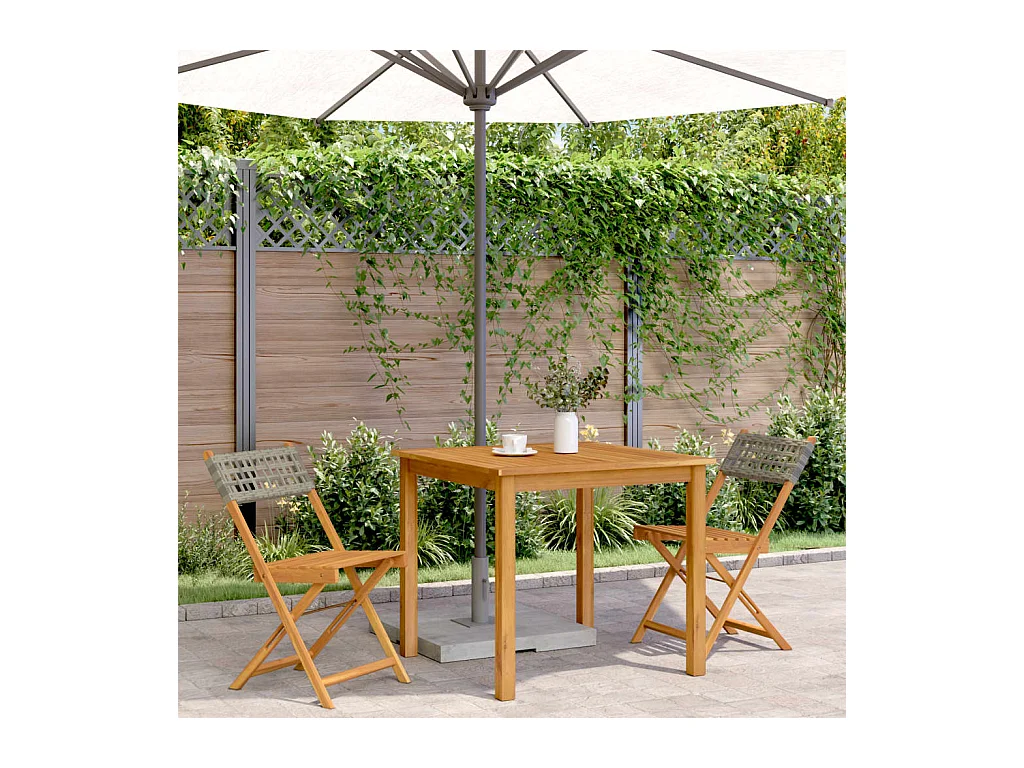 Chaises de bistrot lot de 2 gris bois massif d'acacia et rotin