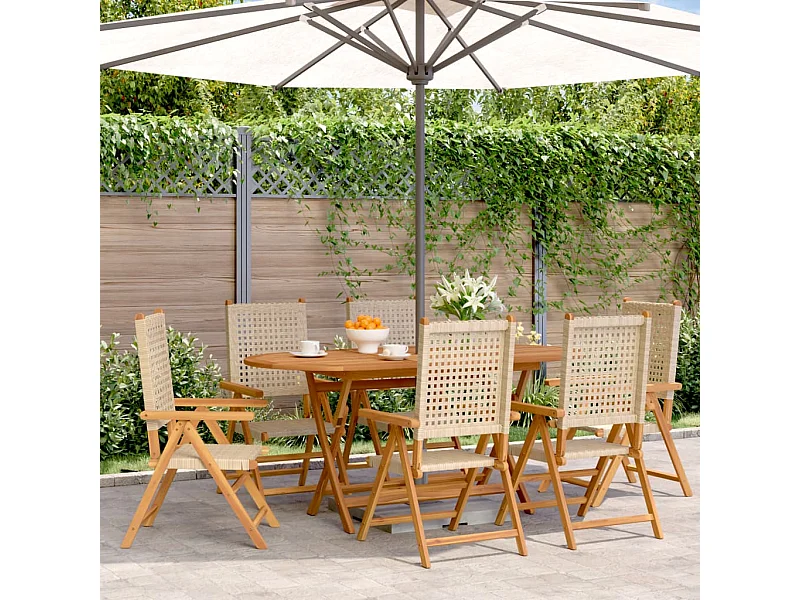 Sillas de jardín reclinables 6 unidades ratán PE madera maciza beige