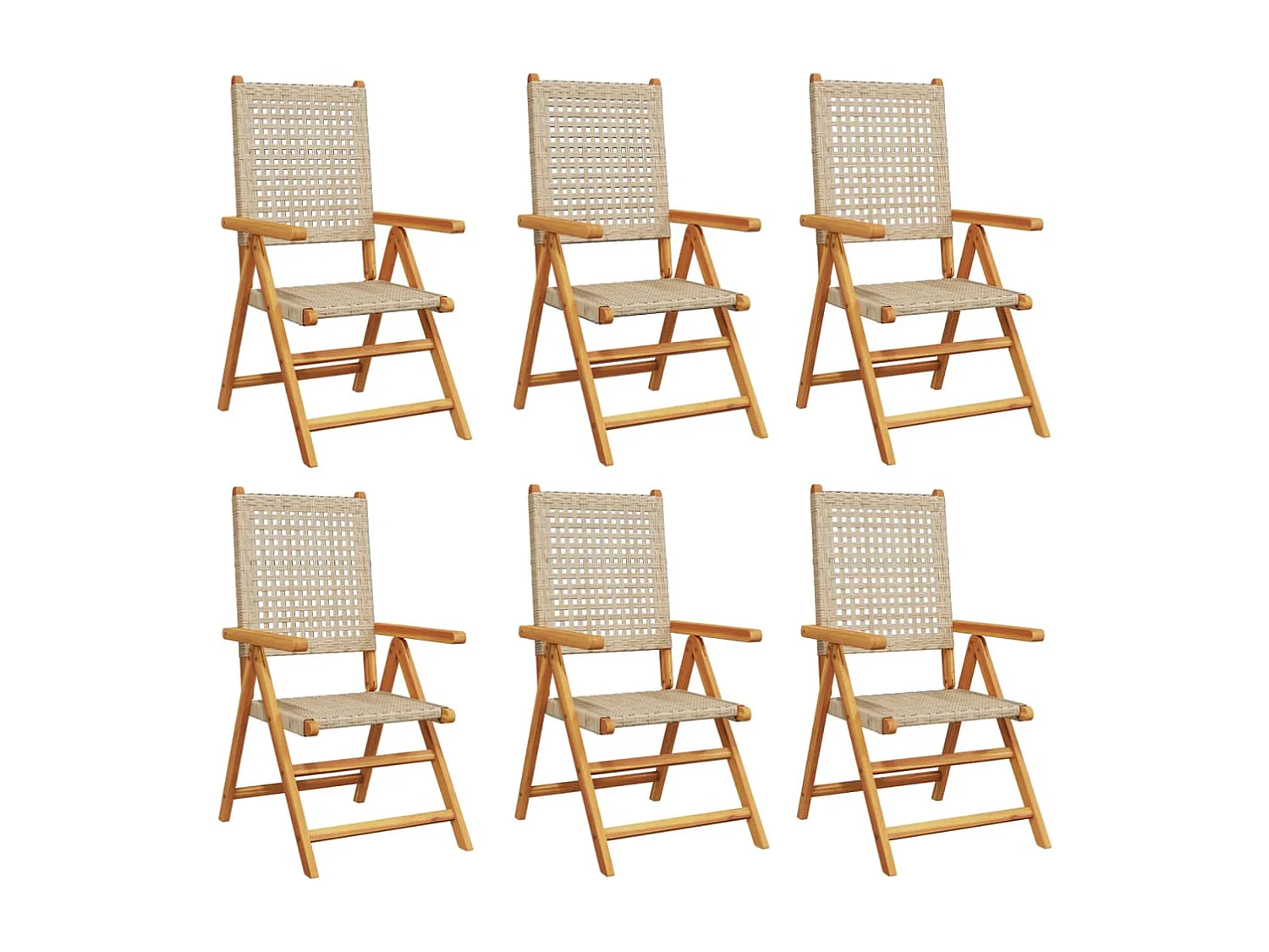 Sillas de jardín reclinables 6 unidades ratán PE madera maciza beige