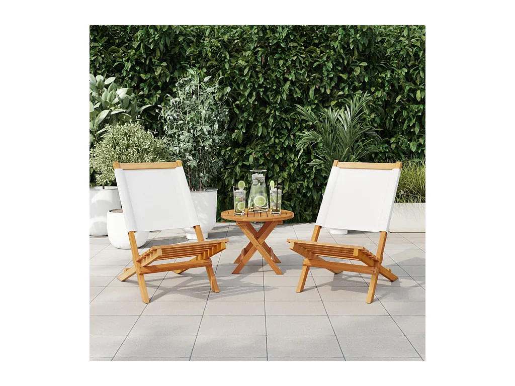 Cadeiras jardim 2 peças madeira acácia maciça/tecido branco nata