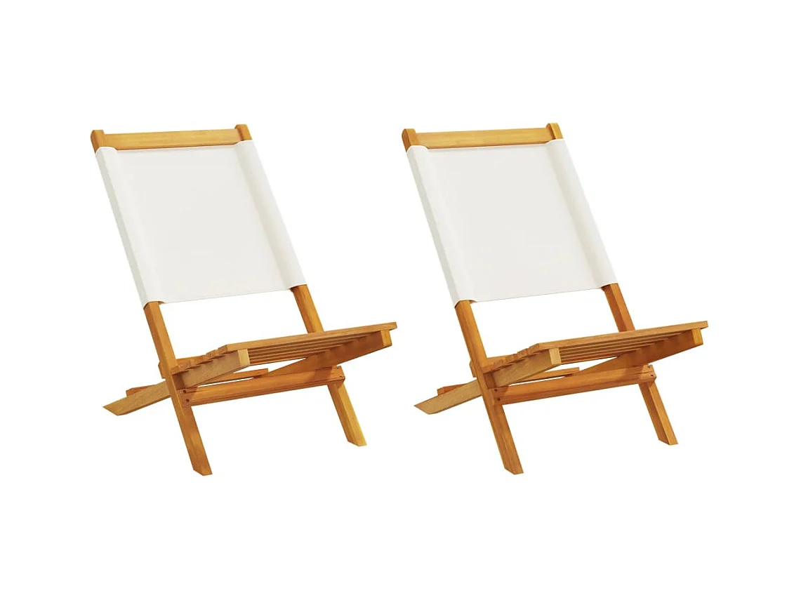 Chaises de jardin lot de 2 blanc crème bois acacia massif tissu