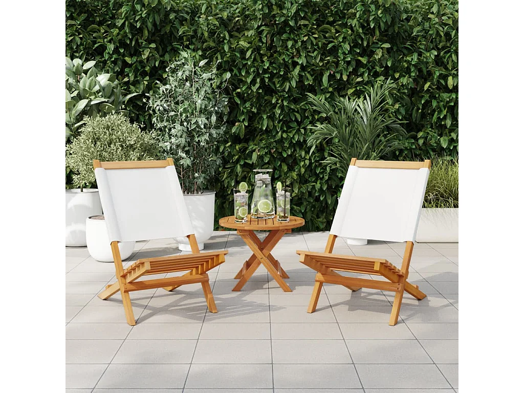 Chaises de jardin lot de 2 blanc crème bois acacia massif tissu