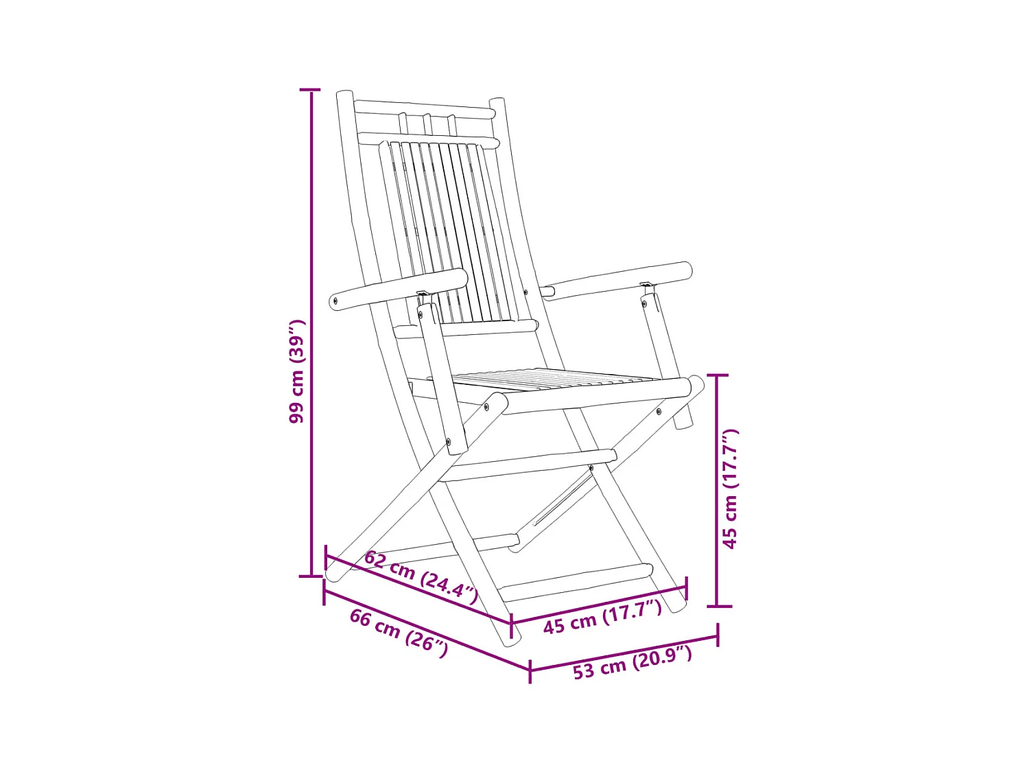 Chaises pliables de jardin lot de 2 53x66x99 cm bambou