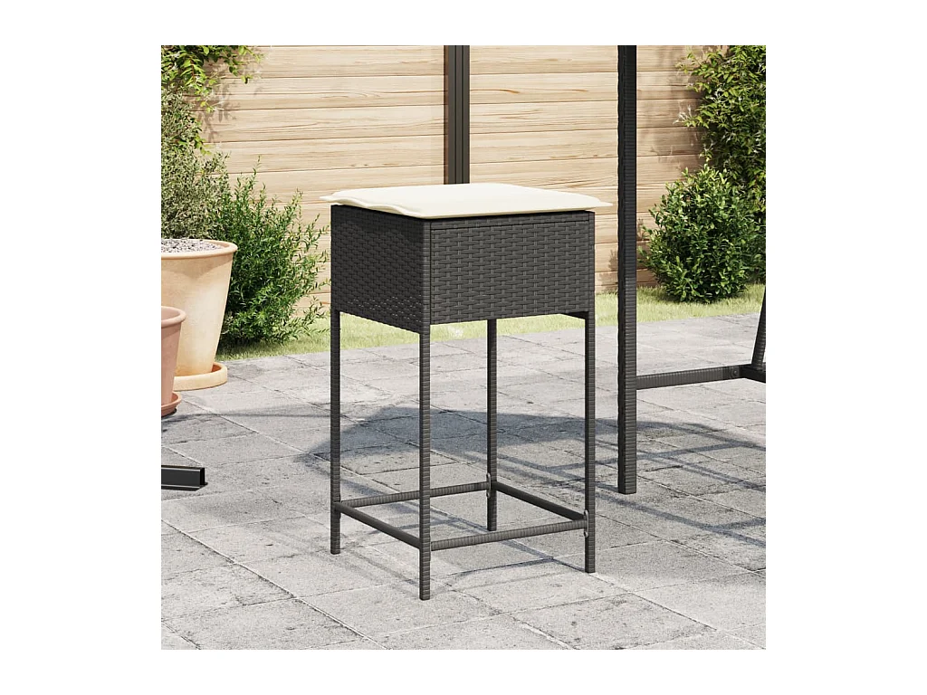 Tuinbarkrukken met kussens 2 st poly rattan zwart