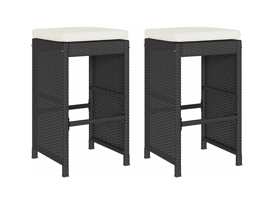 Tuinbarkrukken met kussens 2 st poly rattan zwart