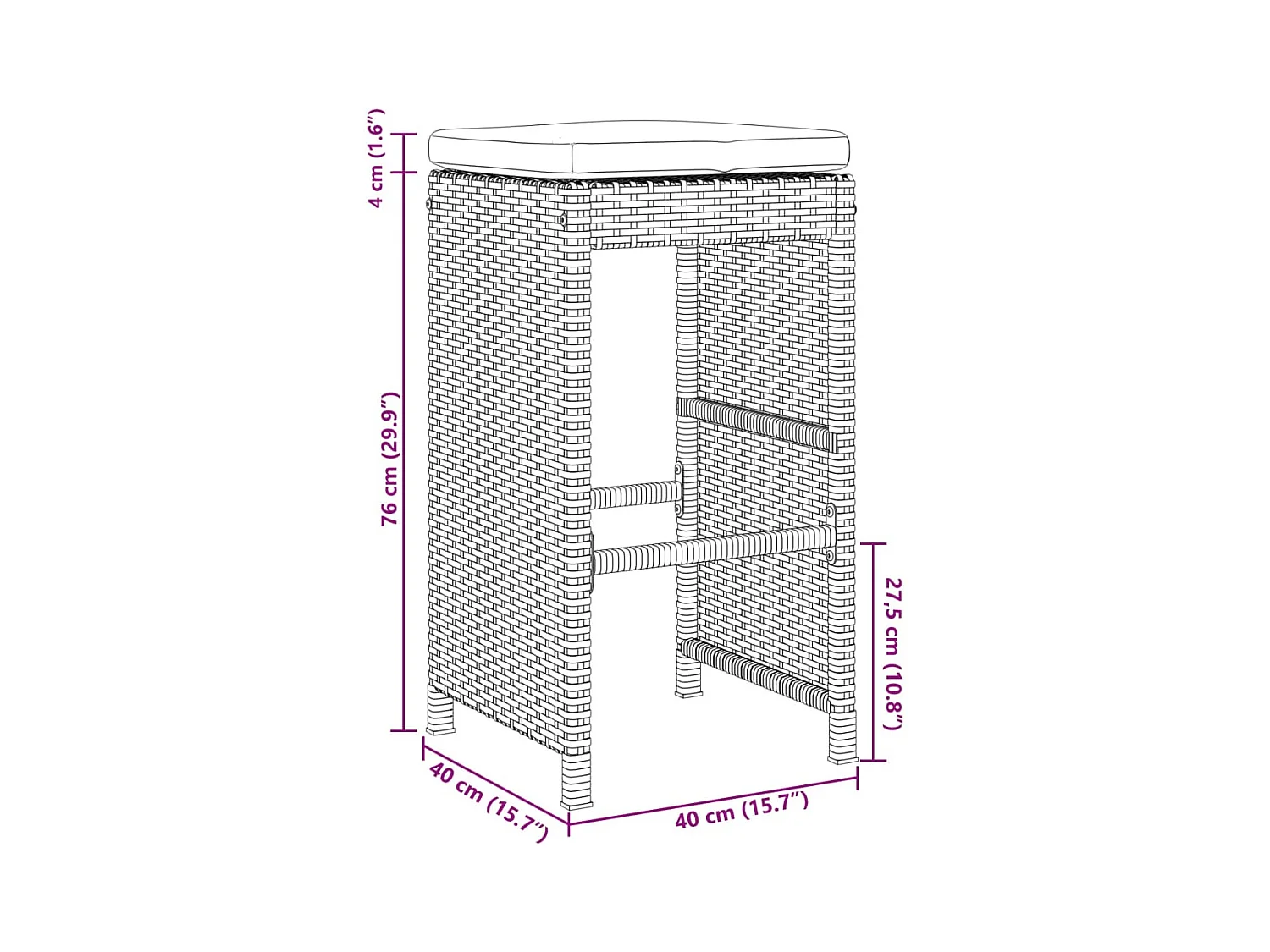 Tuinbarkrukken met kussens 2 st poly rattan zwart