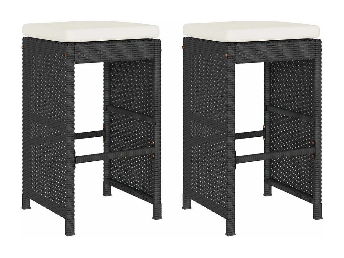Taburetes altos de bar de jardín cojines 2 unidades ratán PE negro