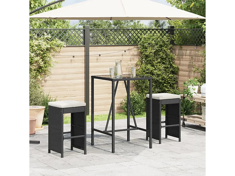 Tabourets de bar jardin coussins lot de 2 noir résine tressée