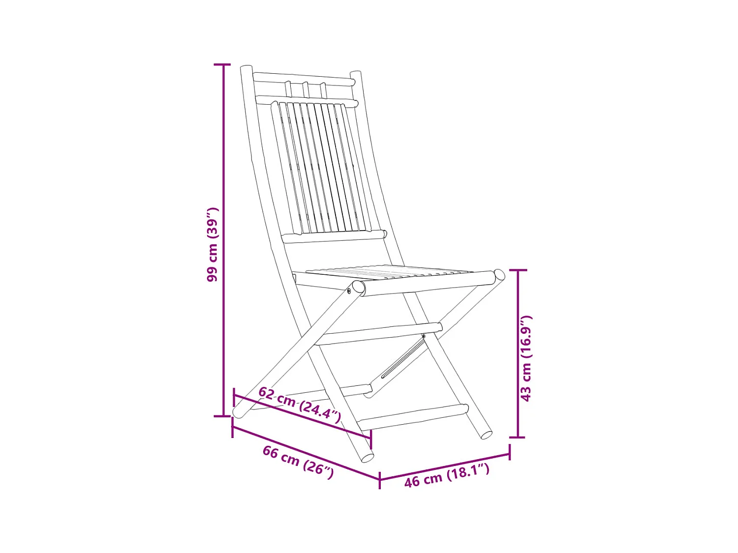 Sillas de jardín plegables 2 unidades bambú 46x66x99 cm