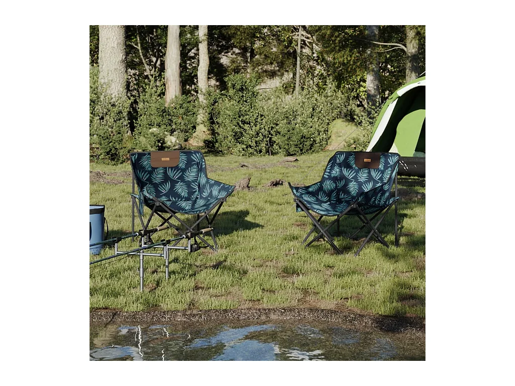 Chaise de camping avec poche pliable lot de 2 motif de feuille