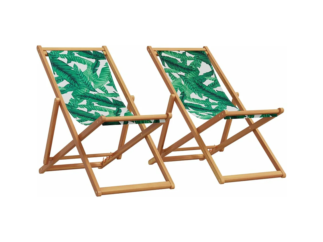 Strandstroelen 2 st inklapbaar stof en massief hout bladpatroon
