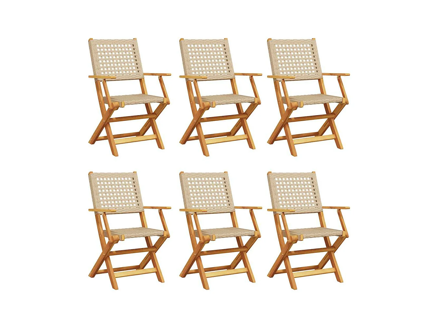 Sillas de jardín plegables 6 unidades madera maciza y ratán PE beige