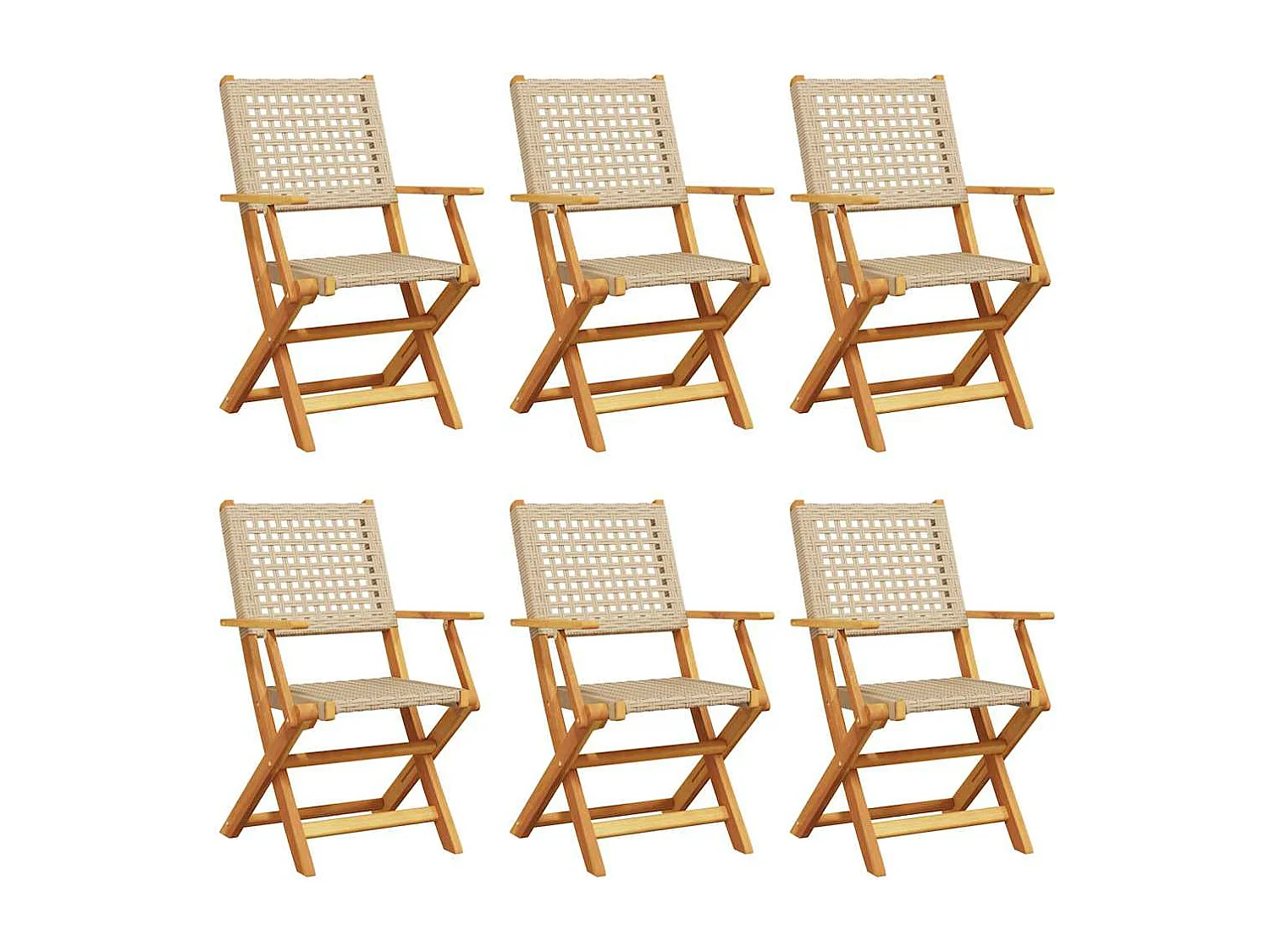 Chaises de jardin pliantes lot de 6 beige rotin et bois massif