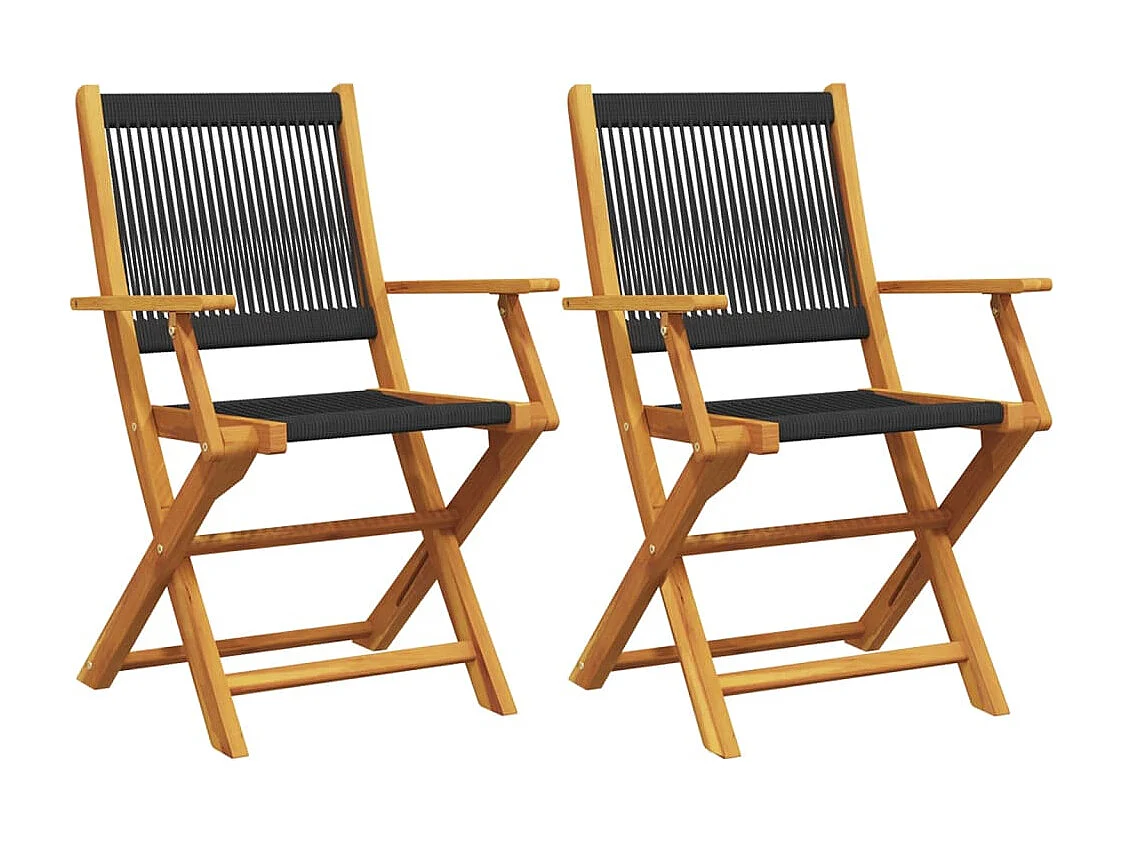 Chaises de jardin lot de 2 noir bois d'acacia et polypropylène