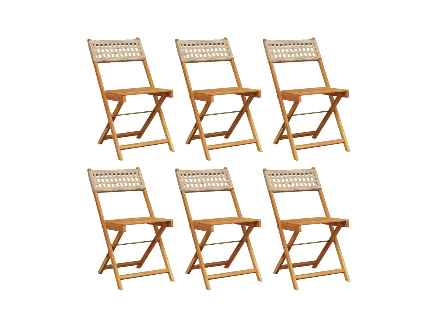 Cadeiras de jardim dobráveis 6 peças vime PE/madeira maciça bege