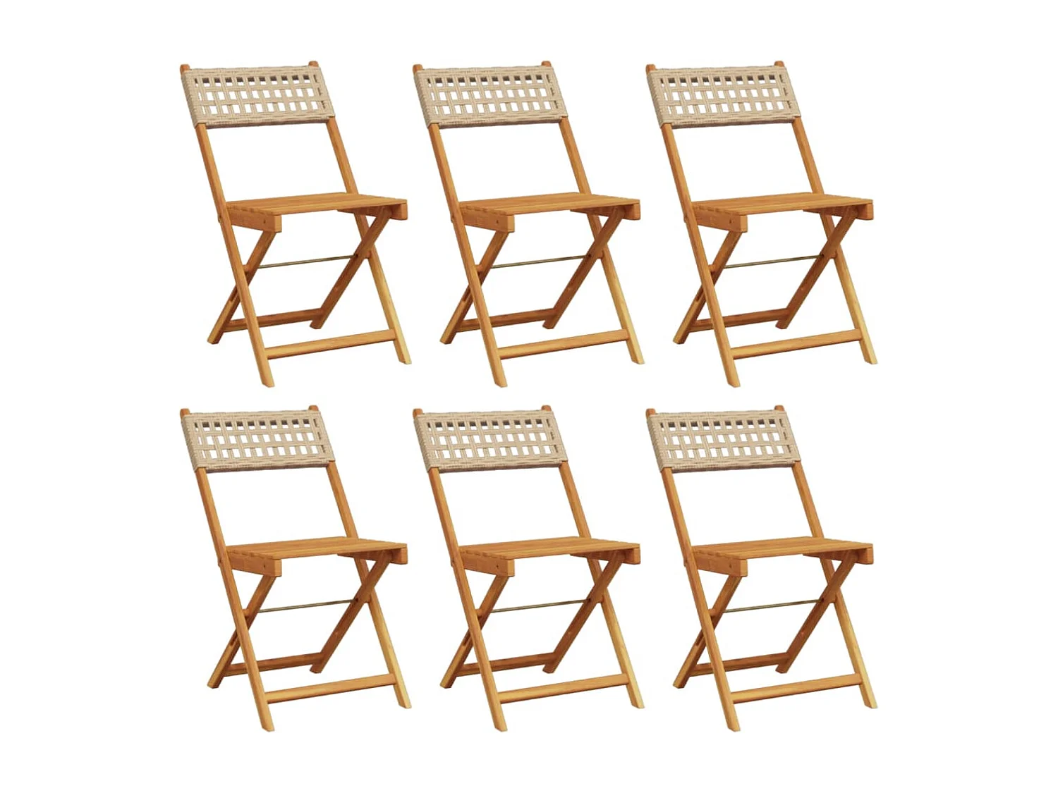 Chaises de jardin pliantes lot de 6 beige rotin et bois massif