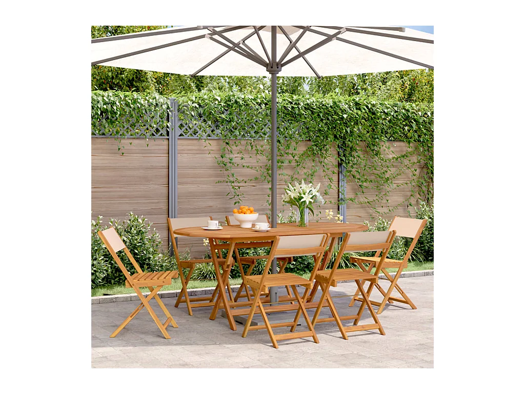 Cadeiras de jardim dobráveis 6 peças tecido e madeira maciça bege