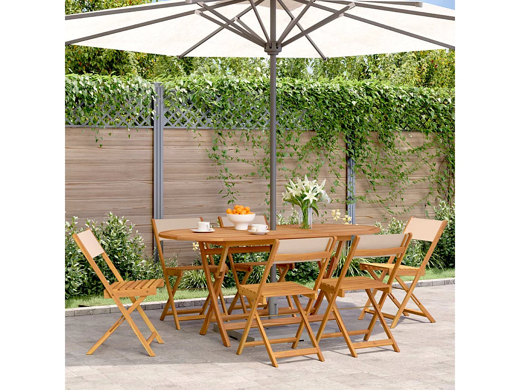 Chaises de jardin pliantes lot de 6 beige tissu et bois massif