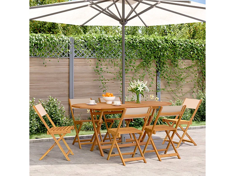 Chaises de jardin pliantes lot de 6 beige tissu et bois massif