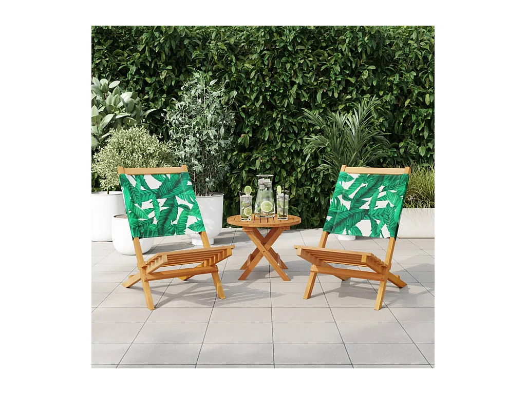 Sillas de jardín 2 unidades madera acacia y tela estampado de hojas