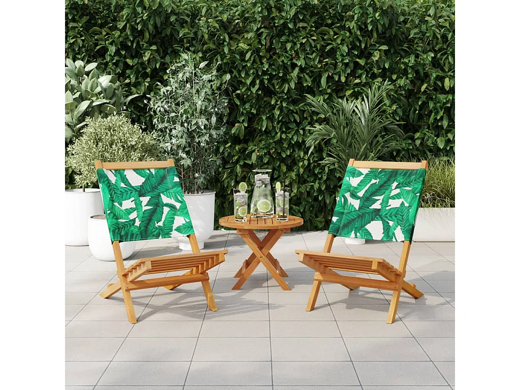 Chaises de jardin lot de 2 motif de feuilles acacia et tissu