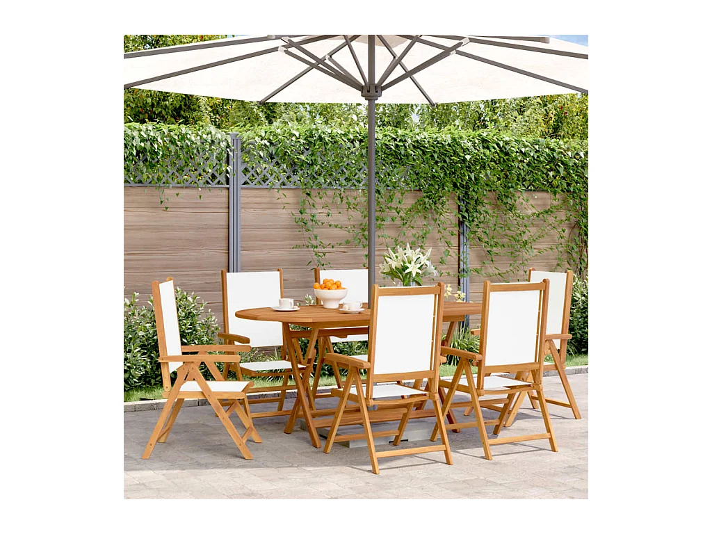 Sillas jardín reclinables 6 unidades tela madera maciza blanco crema