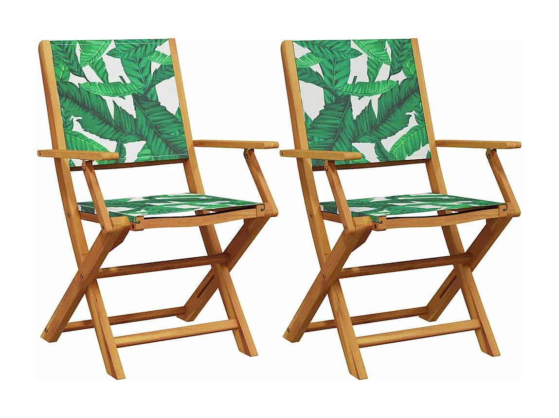 Chaises de jardin lot de 2 motif de feuilles acacia et tissu