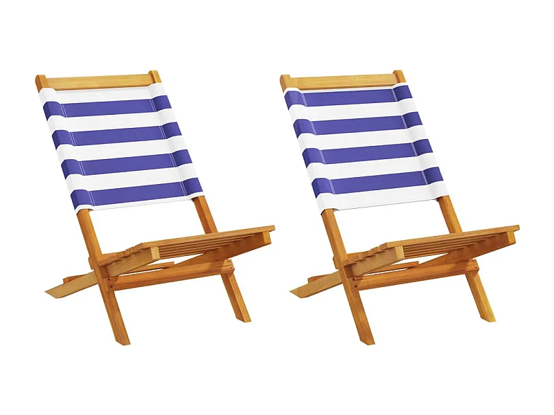 Cadeiras jardim 2 peças madeira acácia maciça/tecido azul/branco
